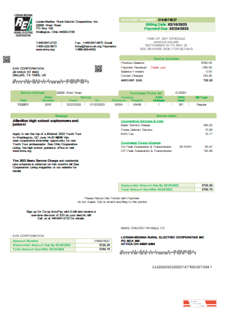 Lorain Medina Rural Electric utility business bill, SCR PSD template
